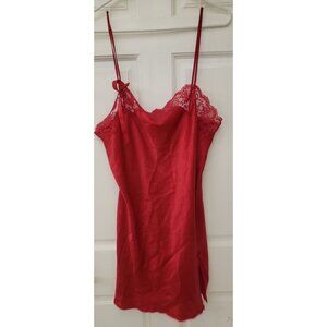 Victorias Secret Angel Red Lace Satin Nightgown Slip Dress Bow Adjustable Straps